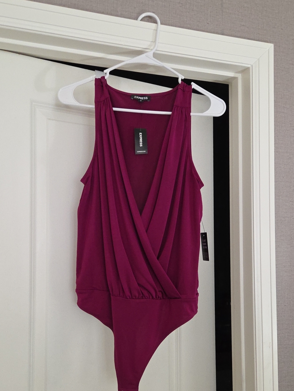 Express Magenta Draped Surplice Sleeveless Bodysuit
